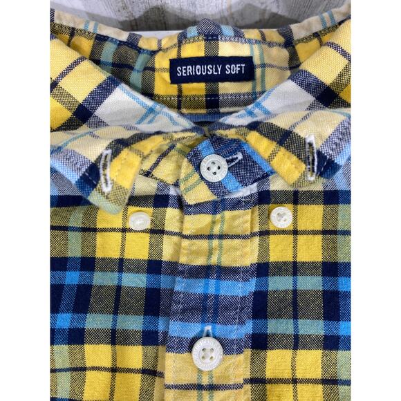 American Eagle Mens Seriously Soft Flannel Shirt Sz Large Yellow Blue Plaid READ - Picture 3 of 12